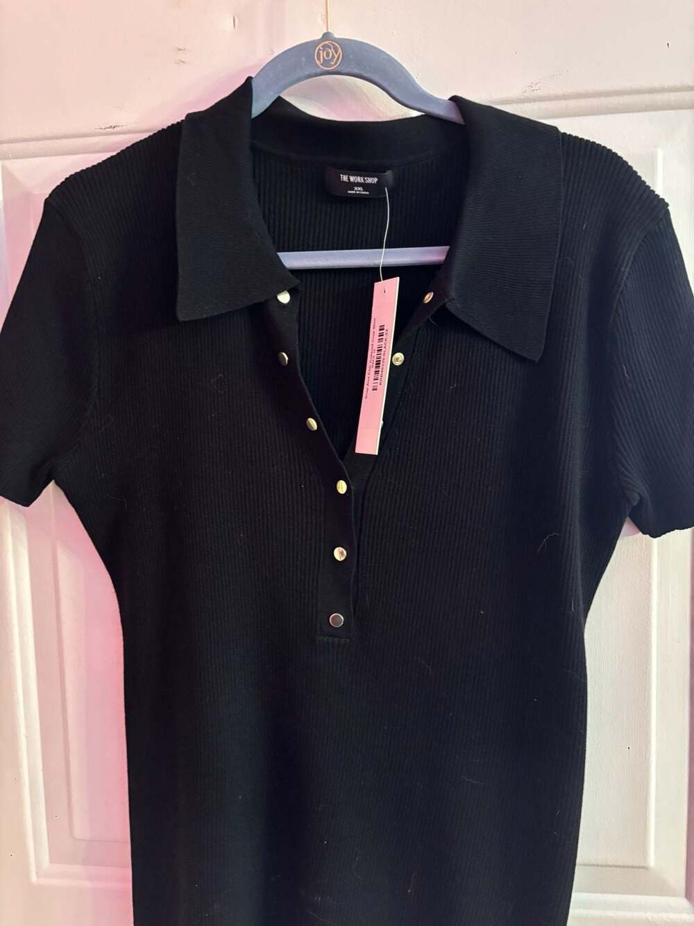 The Work Shop Snap And Chic Collared Crop Shirt Black XXL
